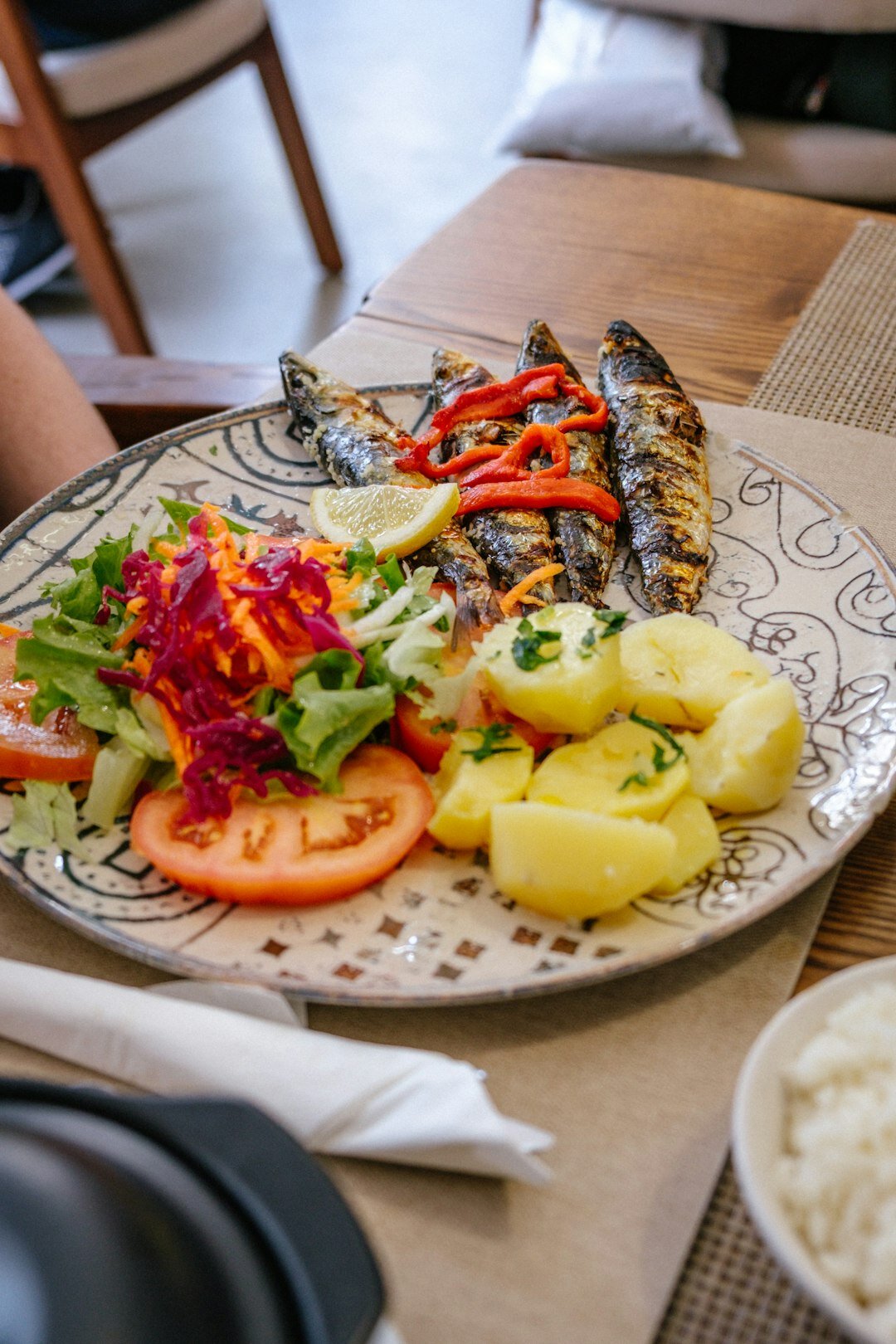 grilled fish with veggies